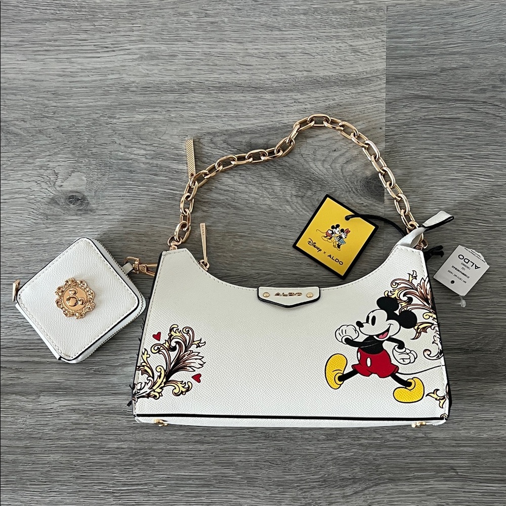 Aldo White and Gold Mickey Mouse Shoulder Bag